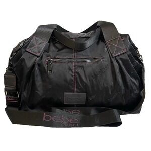 Bebe Overnight Gym Duffle Bag Crossbody Strap Black Glitter XL Athleisure Travel